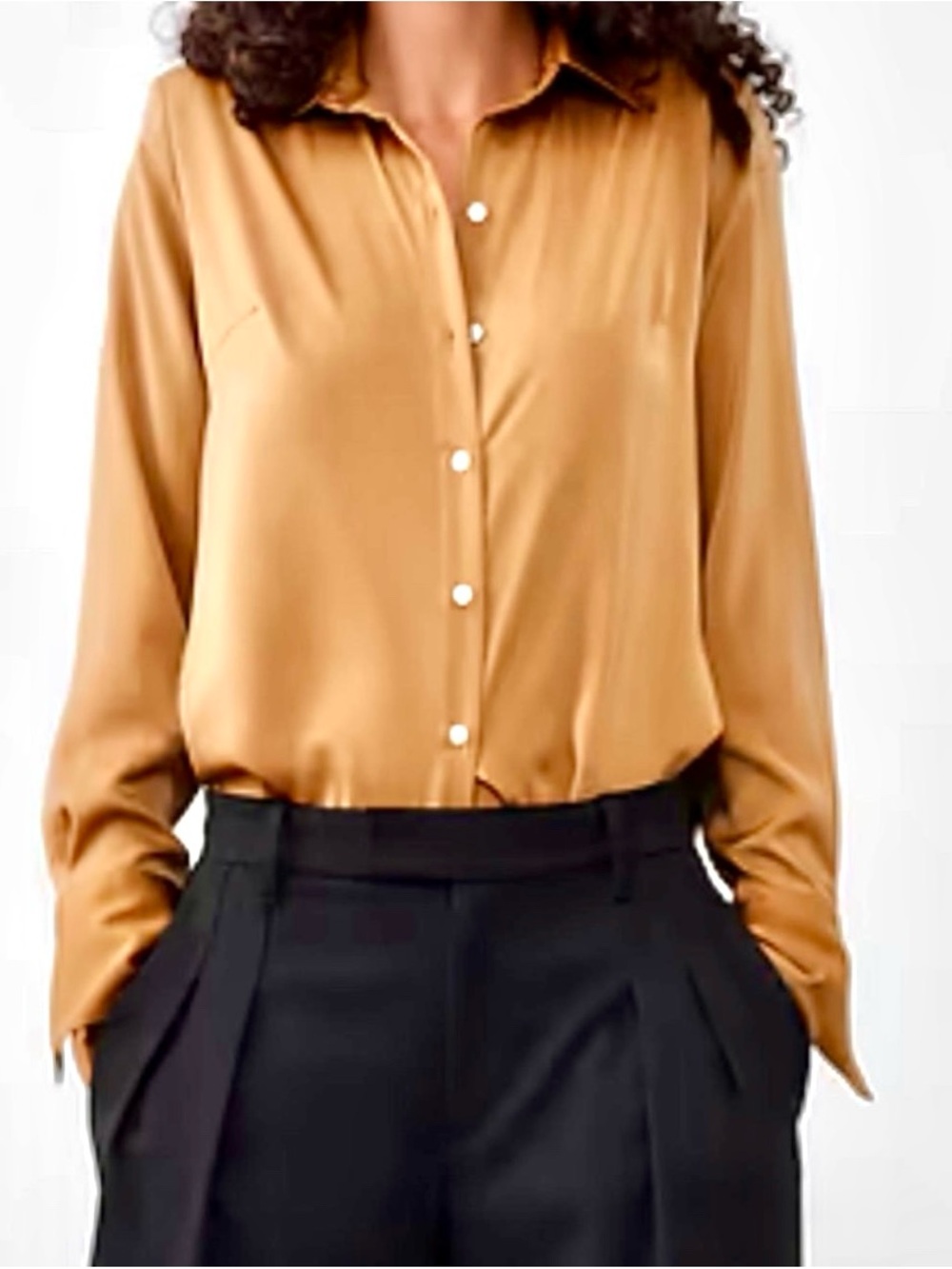 Banana Republic Sz Small Petite Satin Button-Down Shirt in Camel